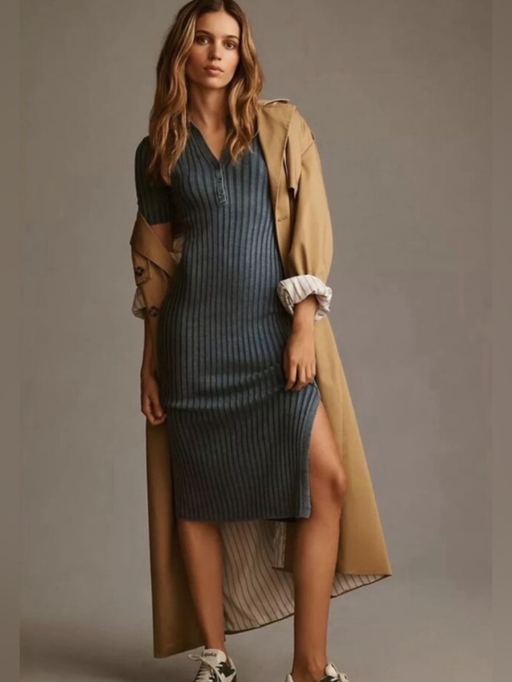 Daily Practice Anthropologie Ribbed Knit Midi Polo Dress Size Small